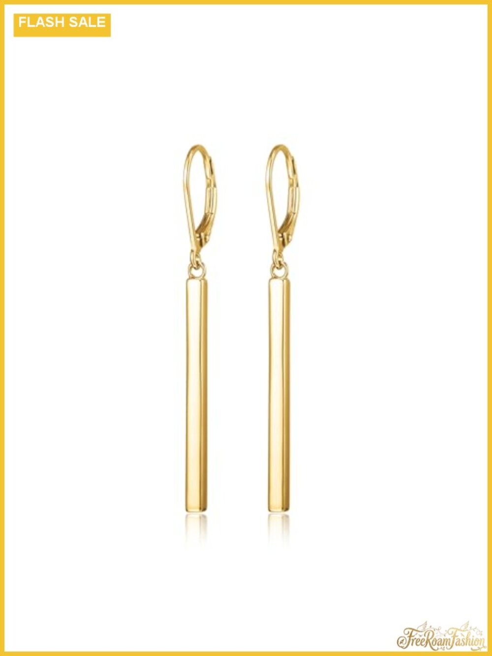 18K Yellow Gold Over Sterling Silver Bar Drop Dangle Earrings Lever Back